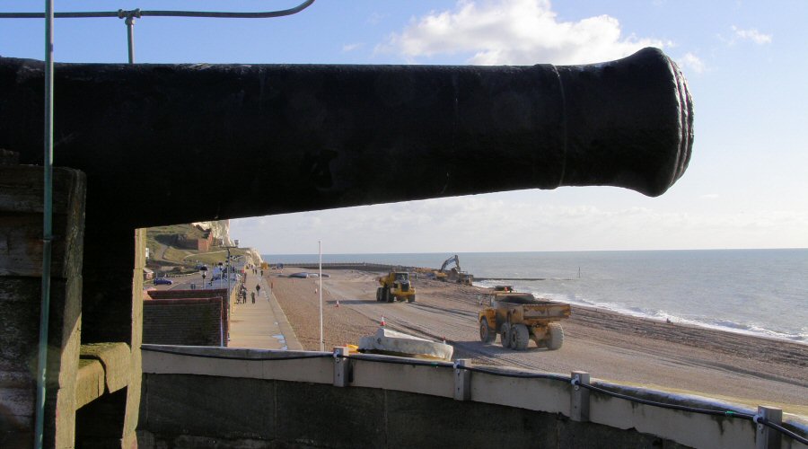 A cannon on display inside the museum