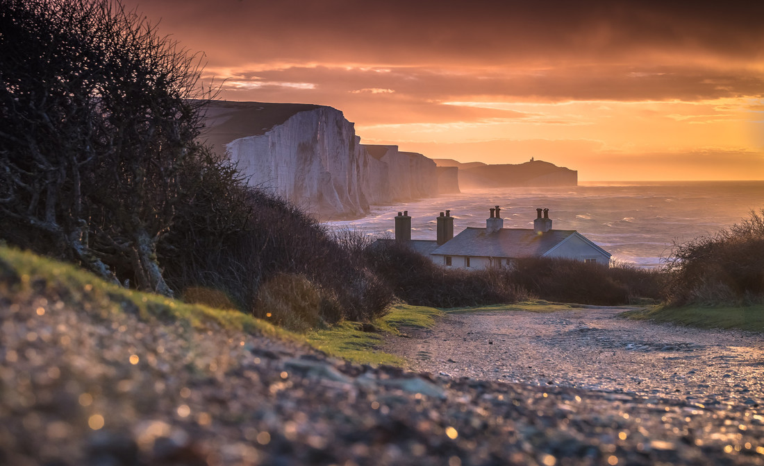 The Seven Sisters coastguard cottages at sunrise