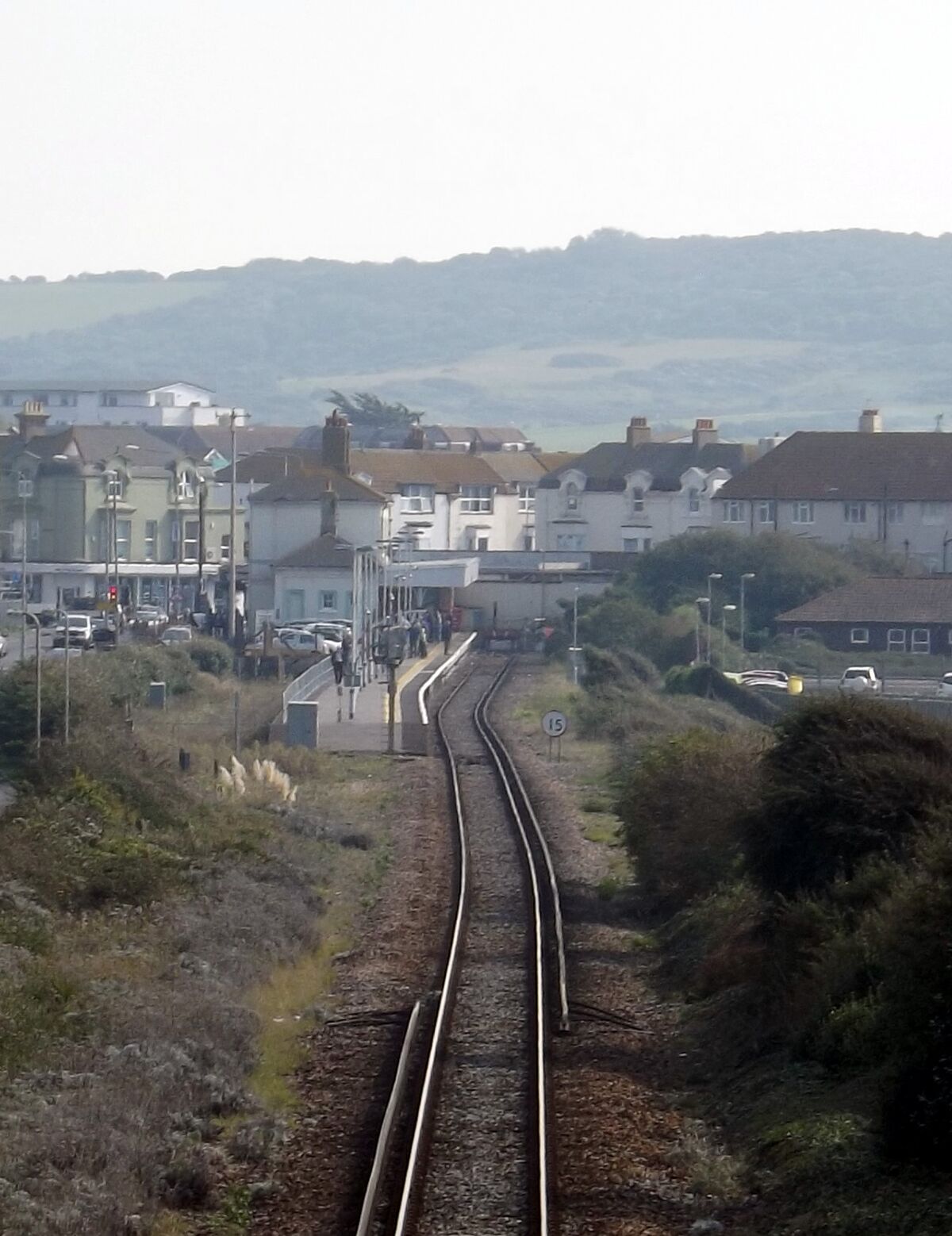 Seaford station platform looking along the track