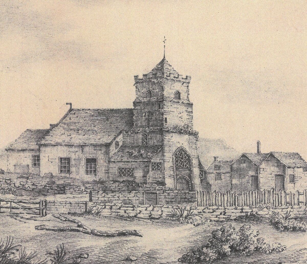 St Leonard's Church, Seaford — an 1832 etching of the medieval parish church