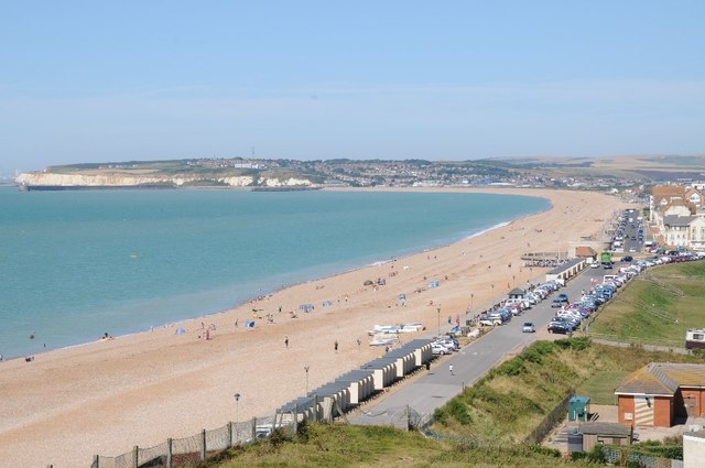 Seaford Bay from Hawks Brow, the shingle beach curving west towards Newhaven