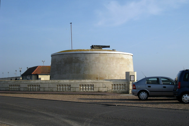 Martello Tower 74 on Seaford Esplanade — the easternmost surviving tower of the chain